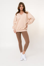 BLUZA OVERSIZE Z DEKOLTEM PIASKOWA - MARTYNIKA