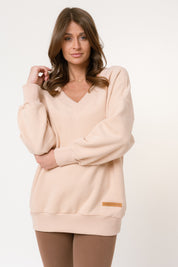 BLUZA OVERSIZE Z DEKOLTEM PIASKOWA - MARTYNIKA