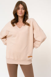 BLUZA OVERSIZE Z DEKOLTEM PIASKOWA - MARTYNIKA