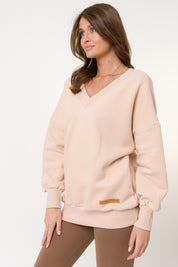 BLUZA OVERSIZE Z DEKOLTEM PIASKOWA - MARTYNIKA