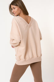 BLUZA OVERSIZE Z DEKOLTEM PIASKOWA - MARTYNIKA