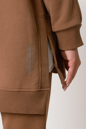LONG BROWN HOODED SWEATSHIRT WITH ZIPPER - ESMERALDA