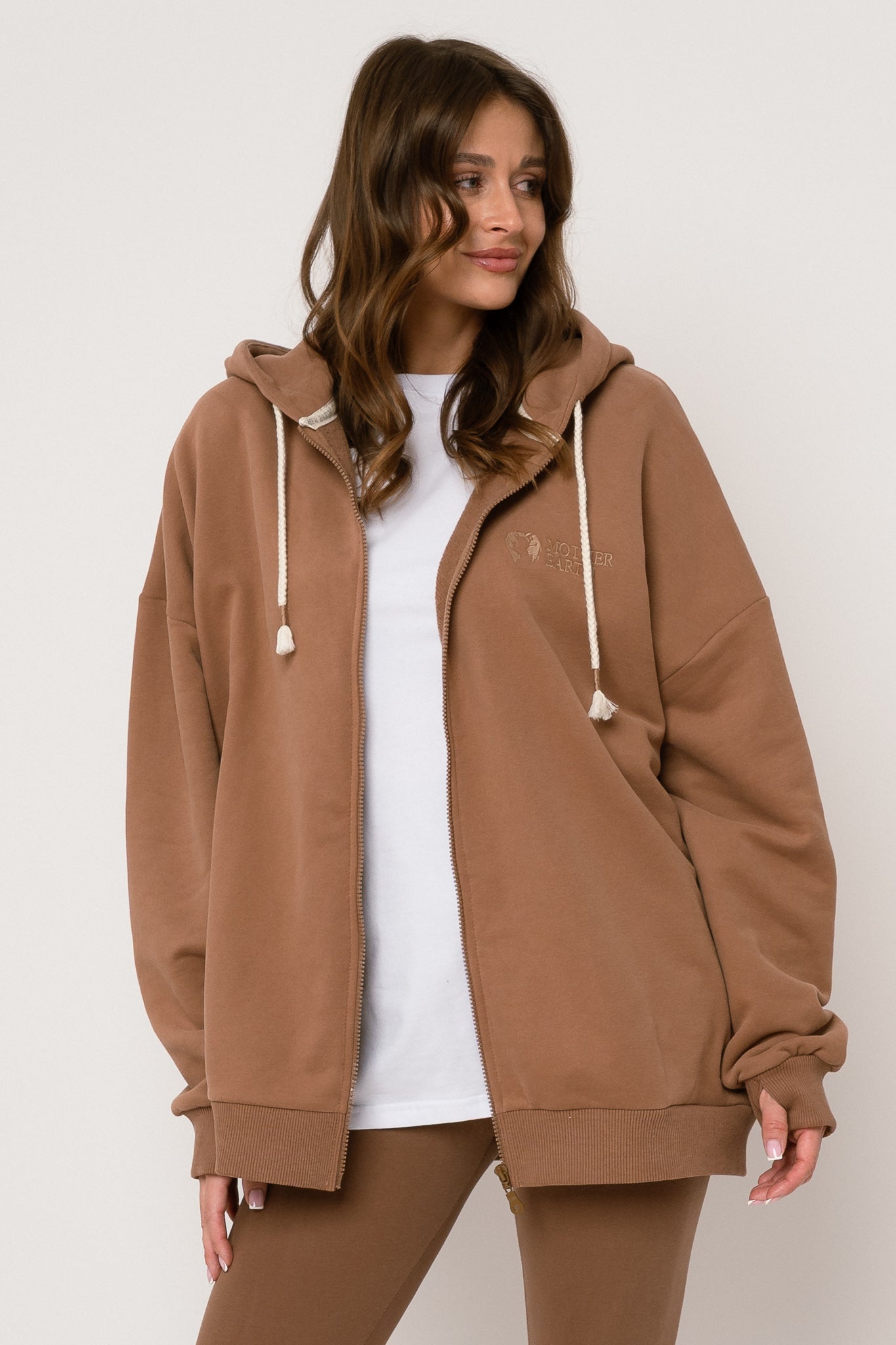 BROWN ZIPPER HOODIE - NIKO