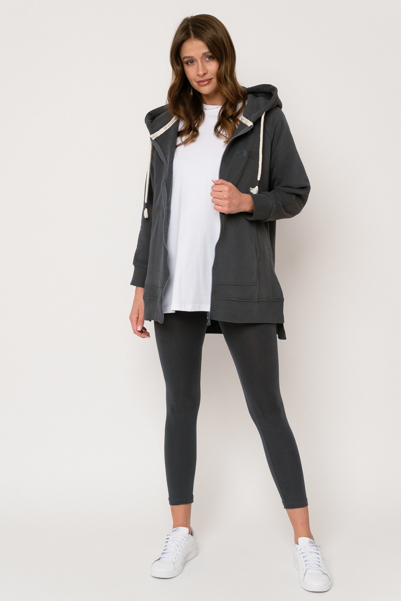 LONG ZIPPERED HOODIE, GRAPHITE - ESMERALDA