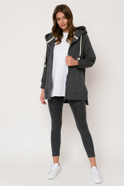LONG ZIPPERED HOODIE, GRAPHITE - ESMERALDA