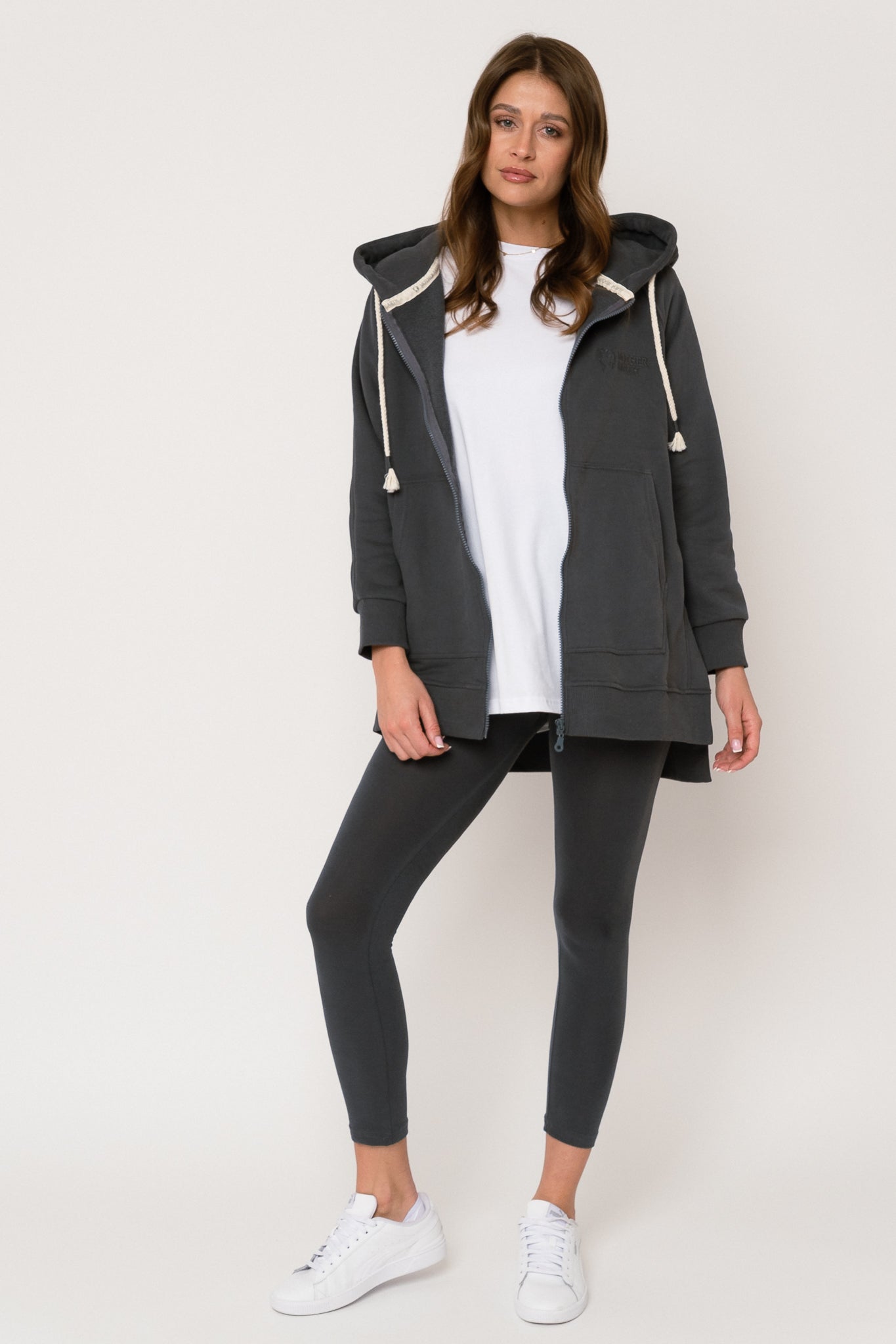 LONG ZIPPERED HOODIE, GRAPHITE - ESMERALDA