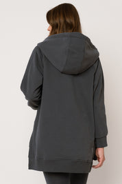 LONG ZIPPERED HOODIE, GRAPHITE - ESMERALDA