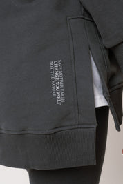 LONG ZIPPERED HOODIE, GRAPHITE - ESMERALDA