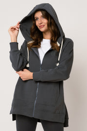 LONG ZIPPERED HOODIE, GRAPHITE - ESMERALDA