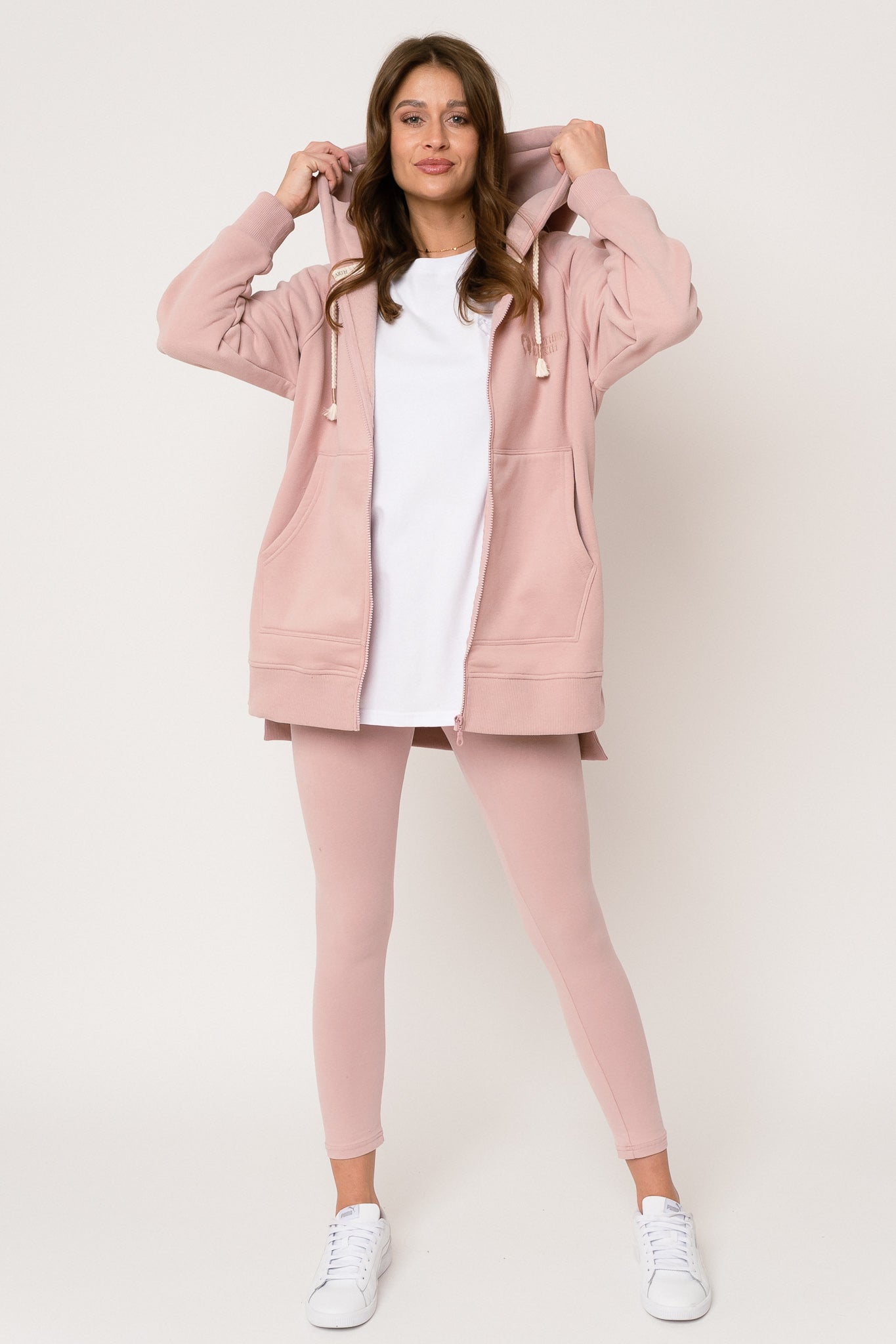 LONG LIGHT PINK HOODED SWEATSHIRT - ESMERALDA