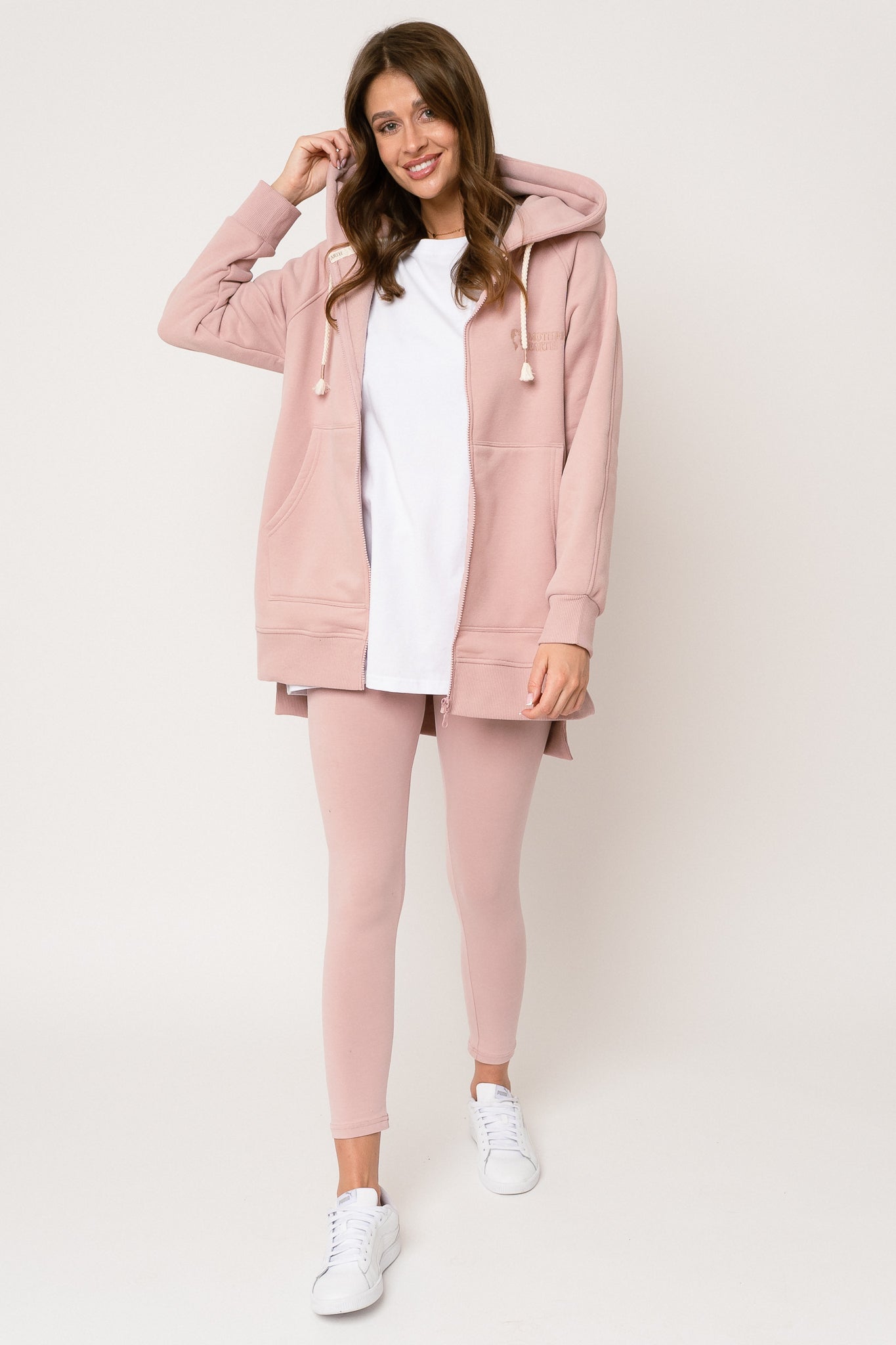 LONG LIGHT PINK HOODED SWEATSHIRT - ESMERALDA