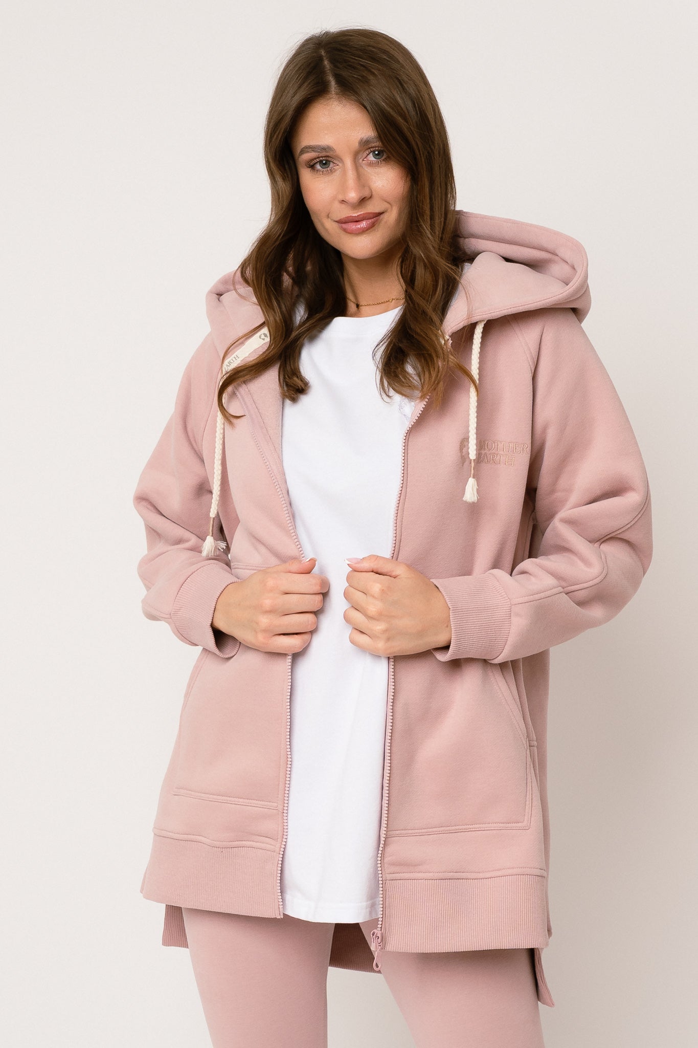 LONG LIGHT PINK HOODED SWEATSHIRT - ESMERALDA
