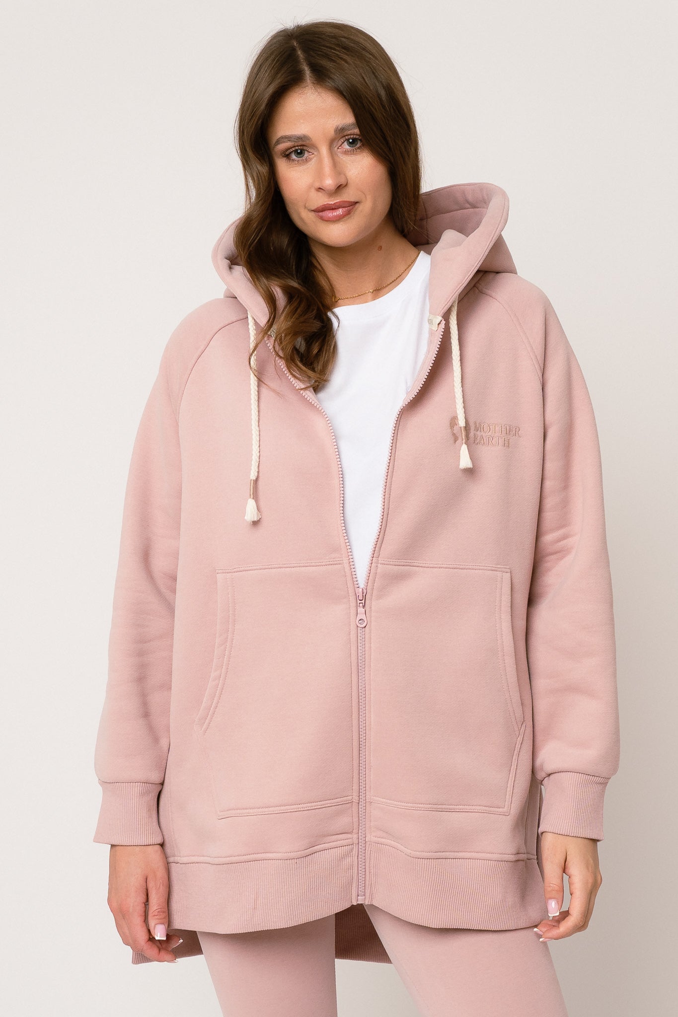 LONG LIGHT PINK HOODED SWEATSHIRT - ESMERALDA