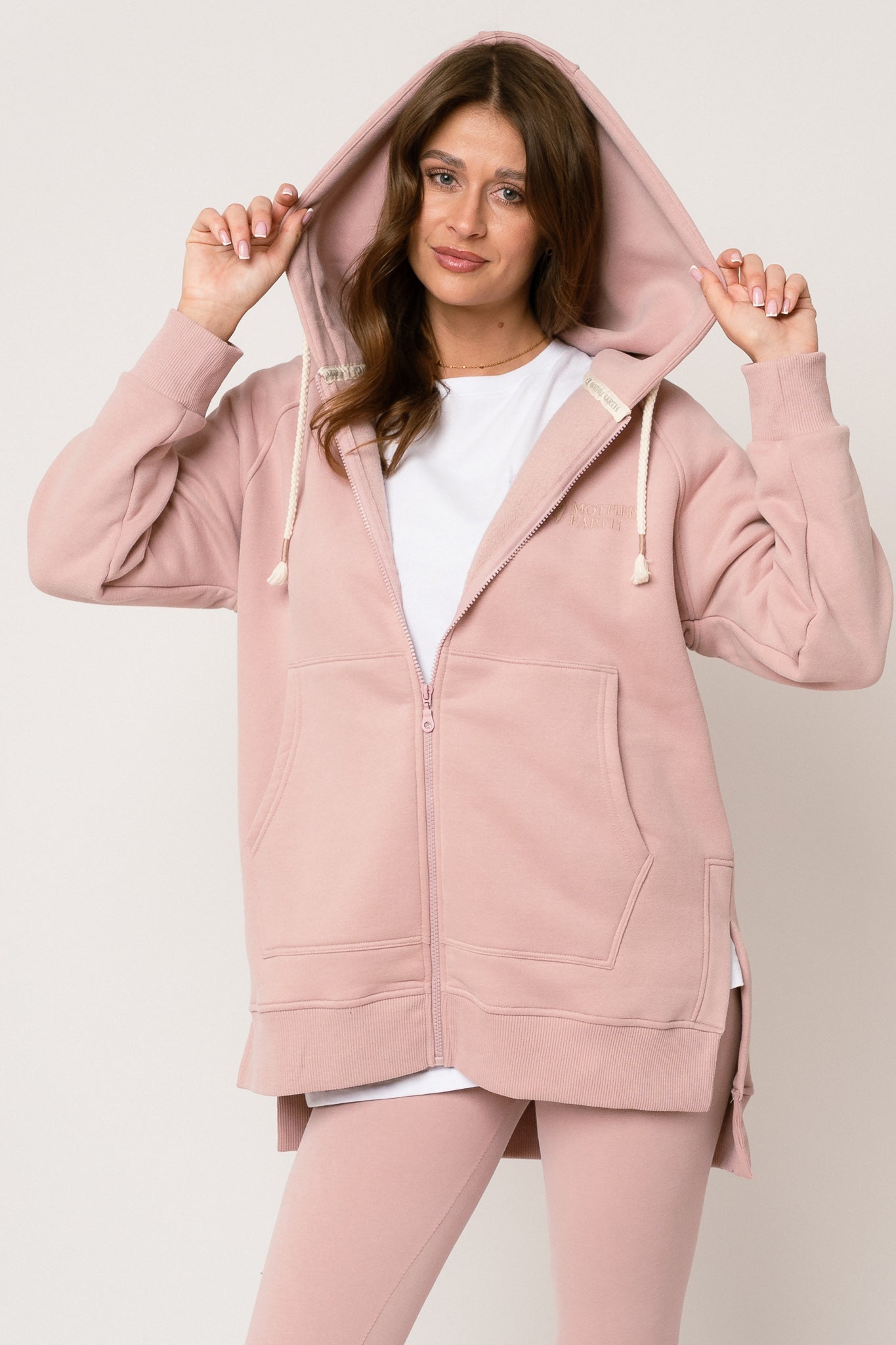 LONG LIGHT PINK HOODED SWEATSHIRT - ESMERALDA