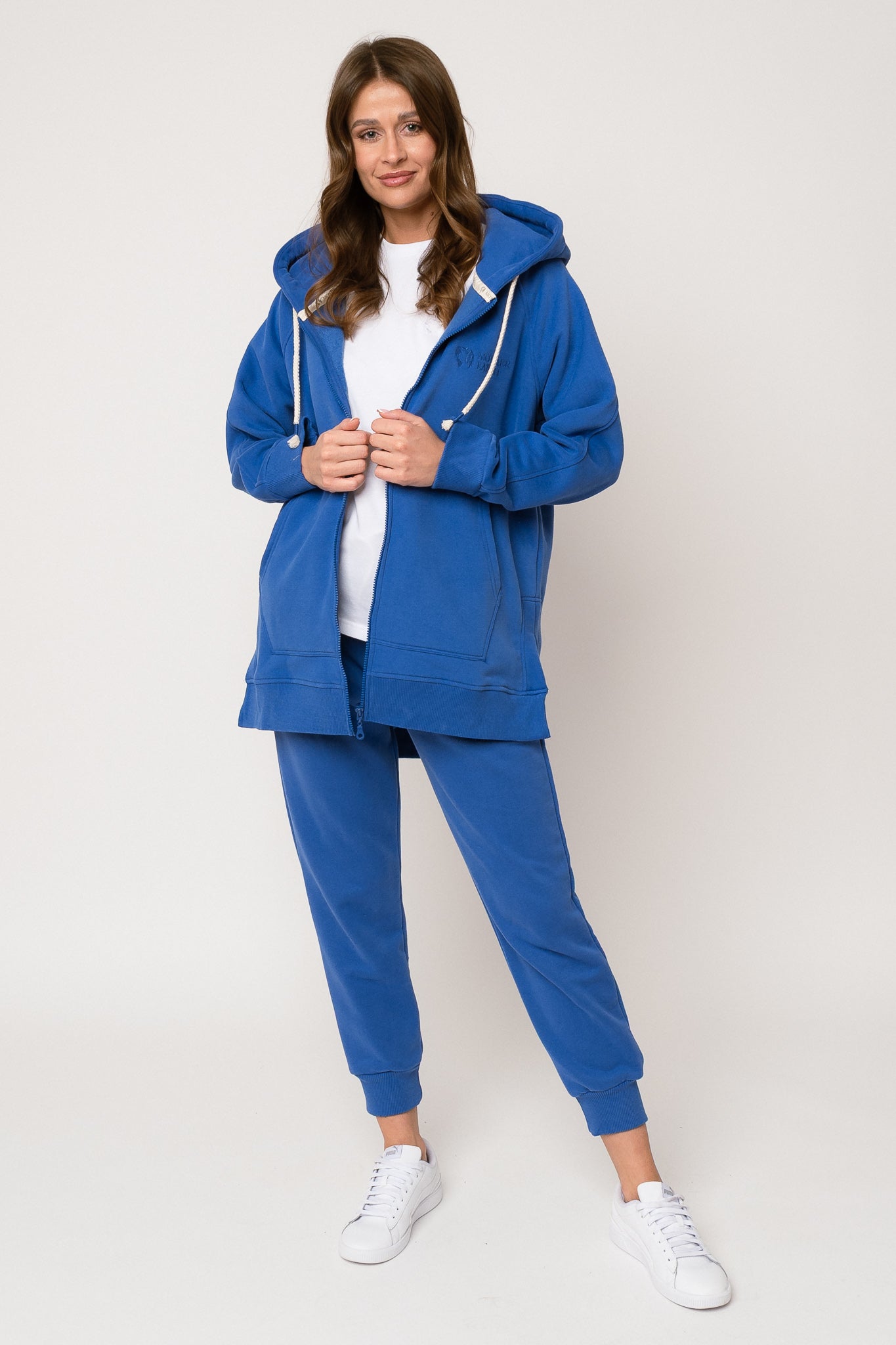 LONG ZIPPERED HOODIE, CORNFLOWER BLUE - ESMERALDA