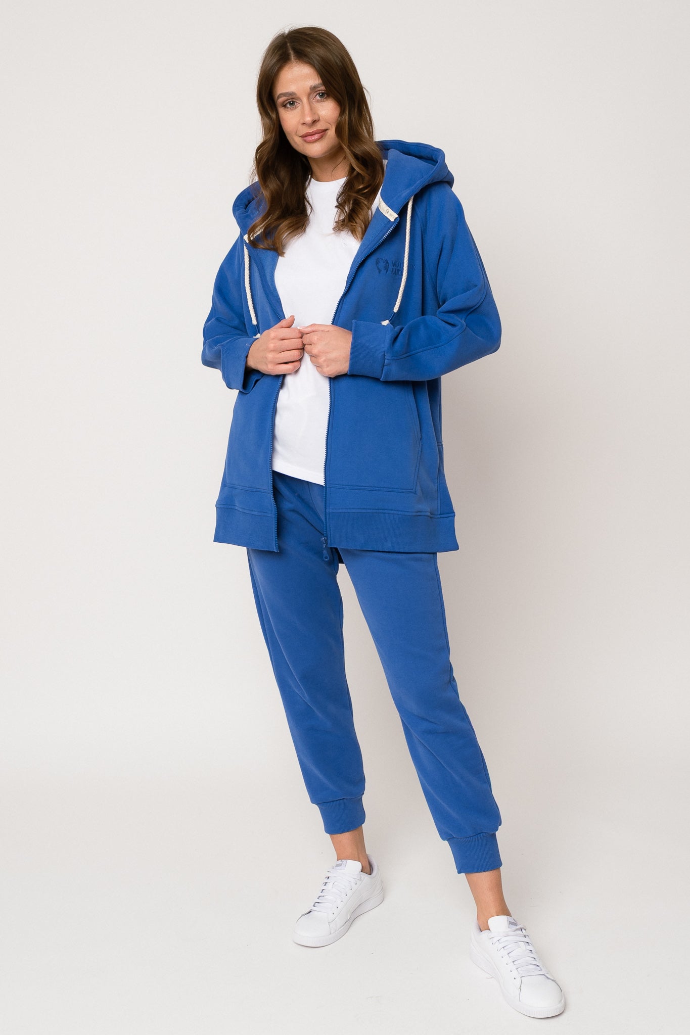 LONG ZIPPERED HOODIE, CORNFLOWER BLUE - ESMERALDA