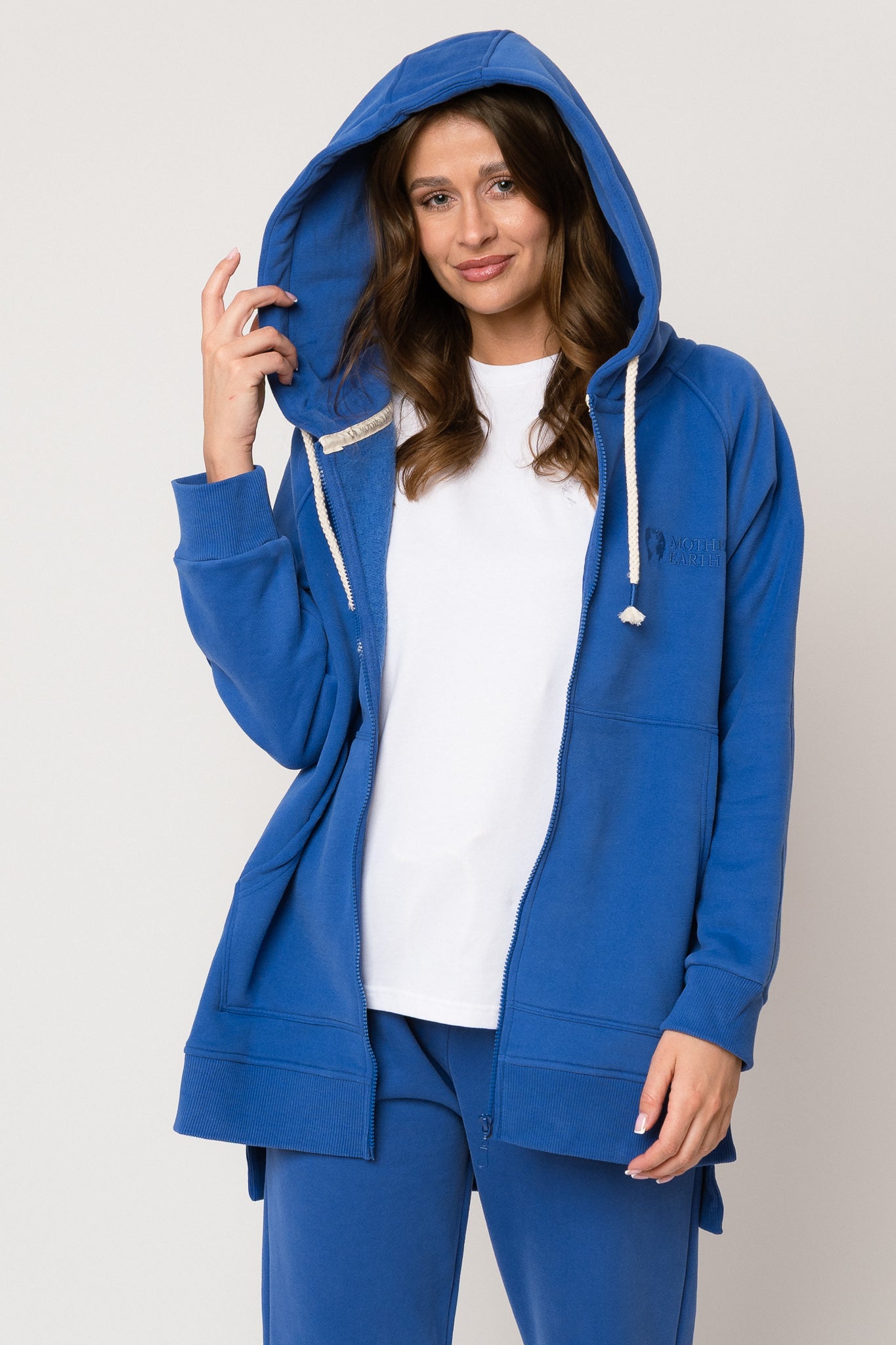 LONG ZIPPERED HOODIE, CORNFLOWER BLUE - ESMERALDA