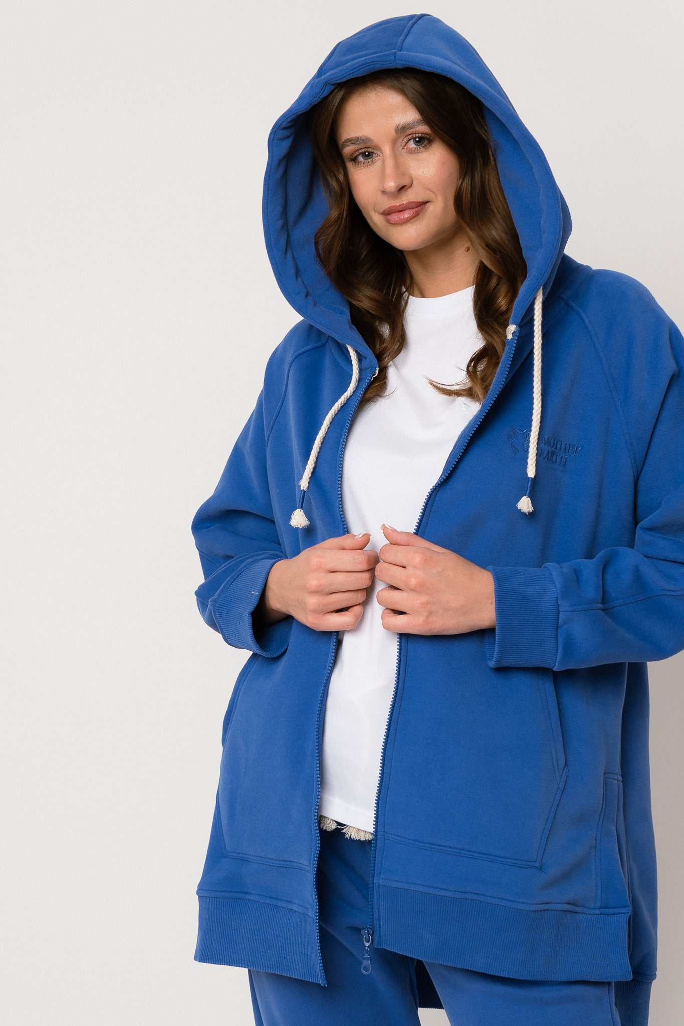 LONG ZIPPERED HOODIE, CORNFLOWER BLUE - ESMERALDA