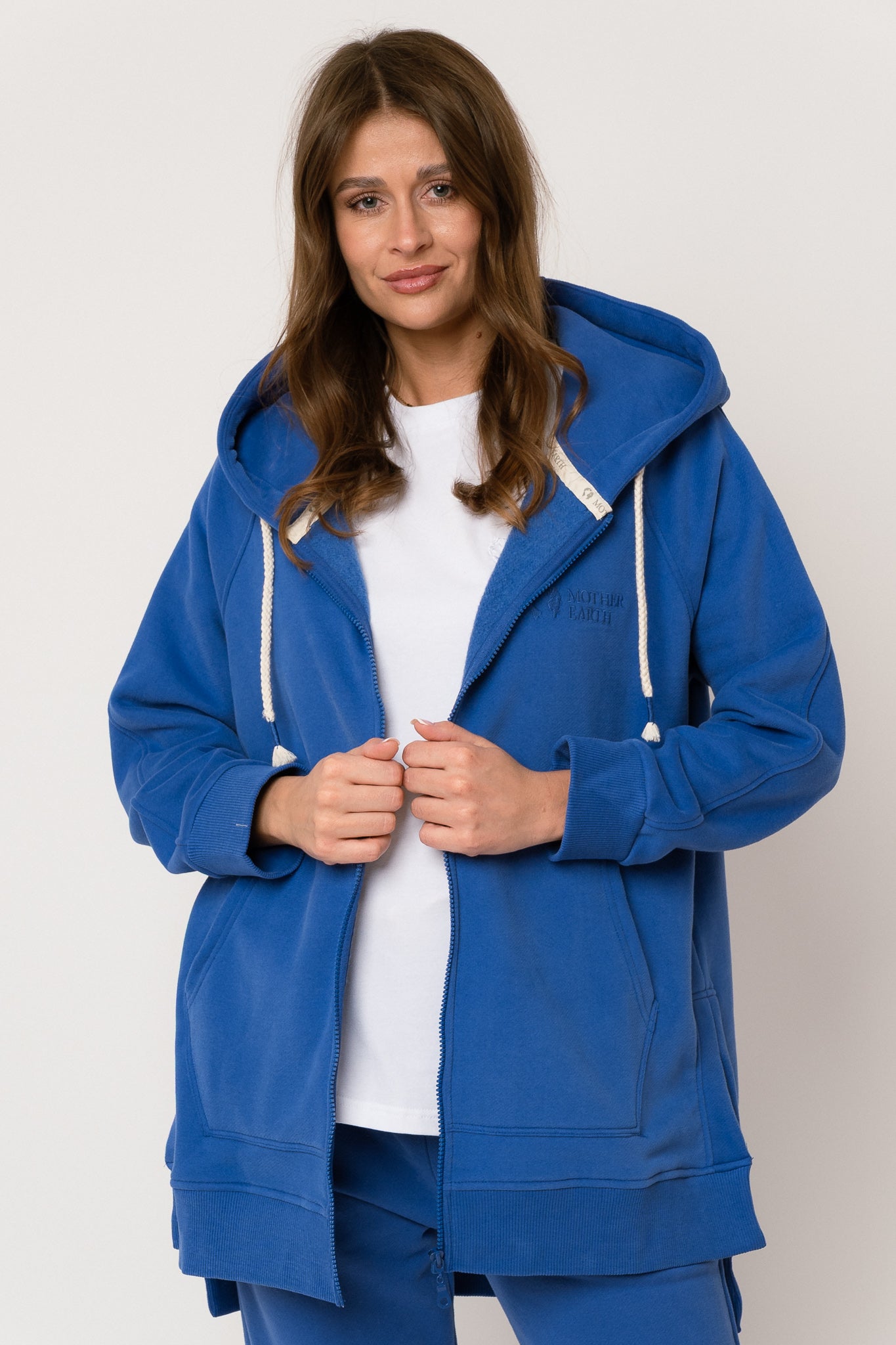 LONG ZIPPERED HOODIE, CORNFLOWER BLUE - ESMERALDA