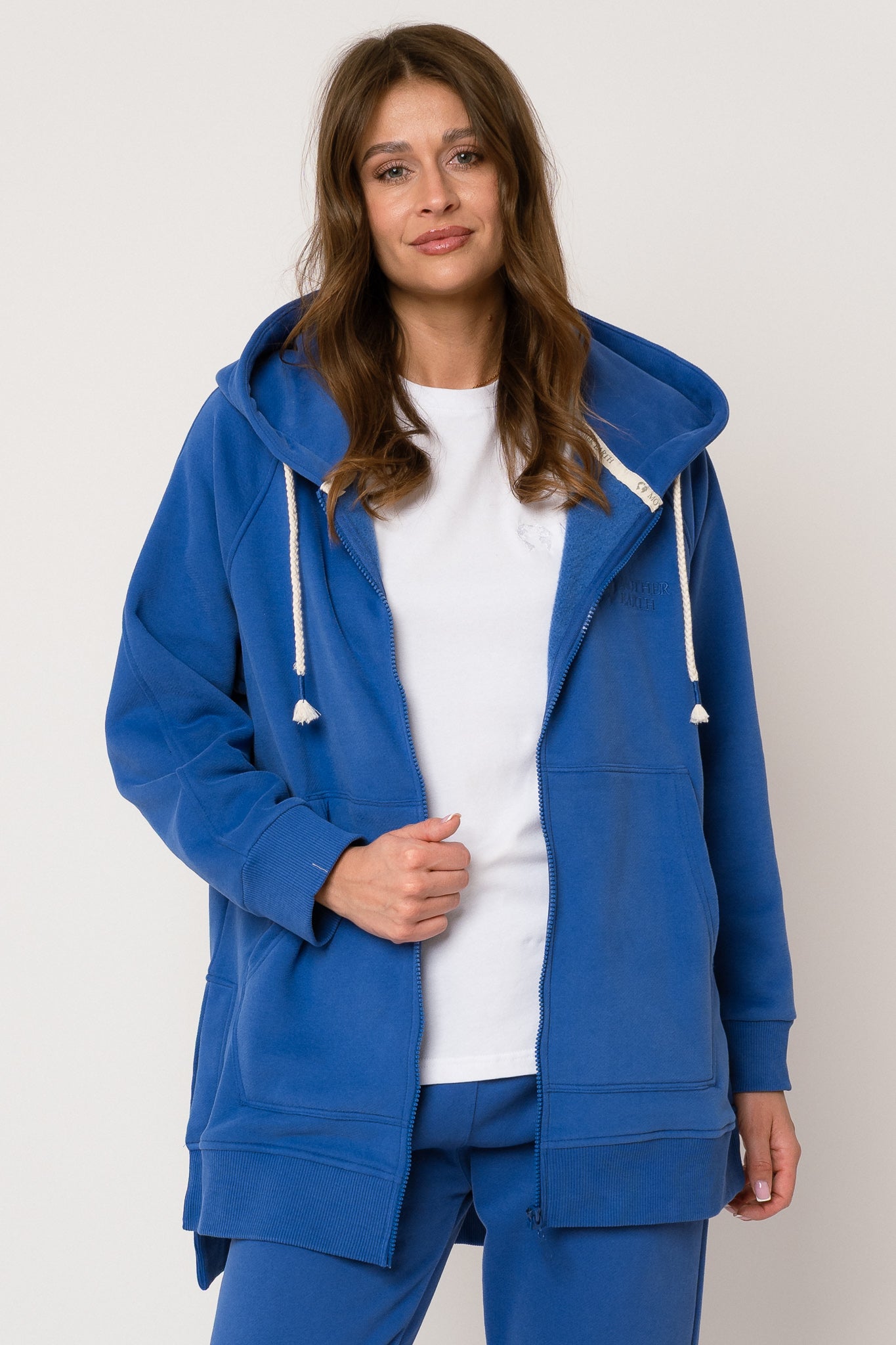 LONG ZIPPERED HOODIE, CORNFLOWER BLUE - ESMERALDA