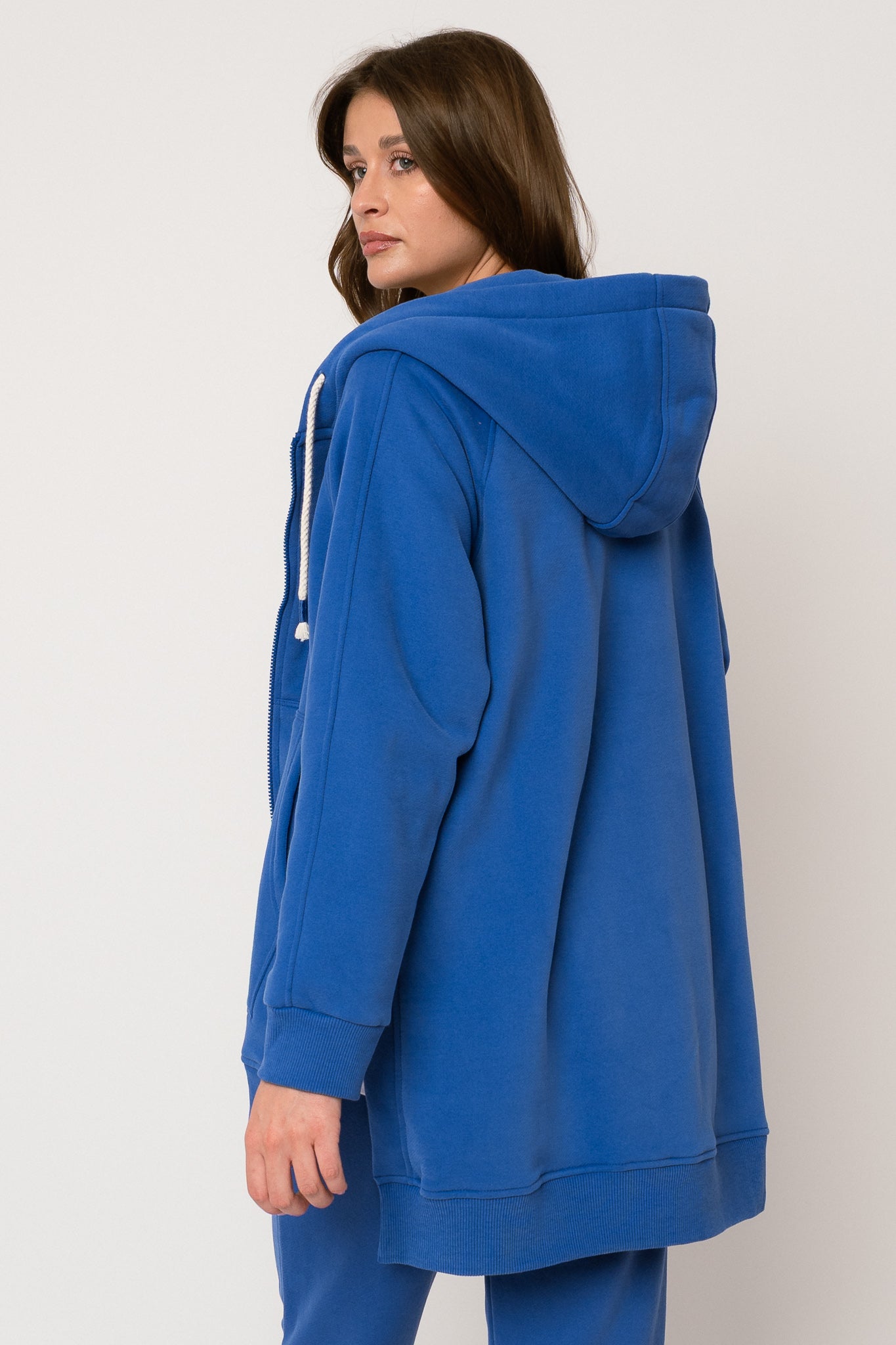 LONG ZIPPERED HOODIE, CORNFLOWER BLUE - ESMERALDA