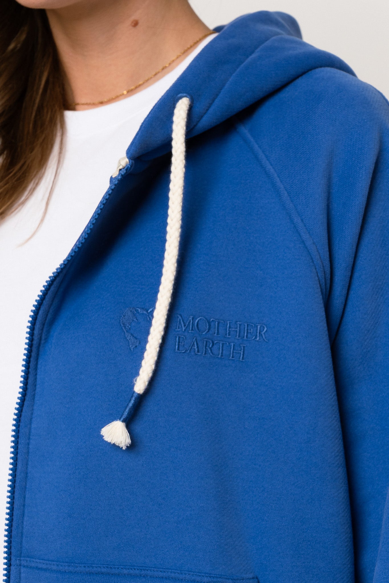 LONG ZIPPERED HOODIE, CORNFLOWER BLUE - ESMERALDA