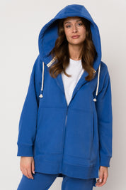 LONG ZIPPERED HOODIE, CORNFLOWER BLUE - ESMERALDA
