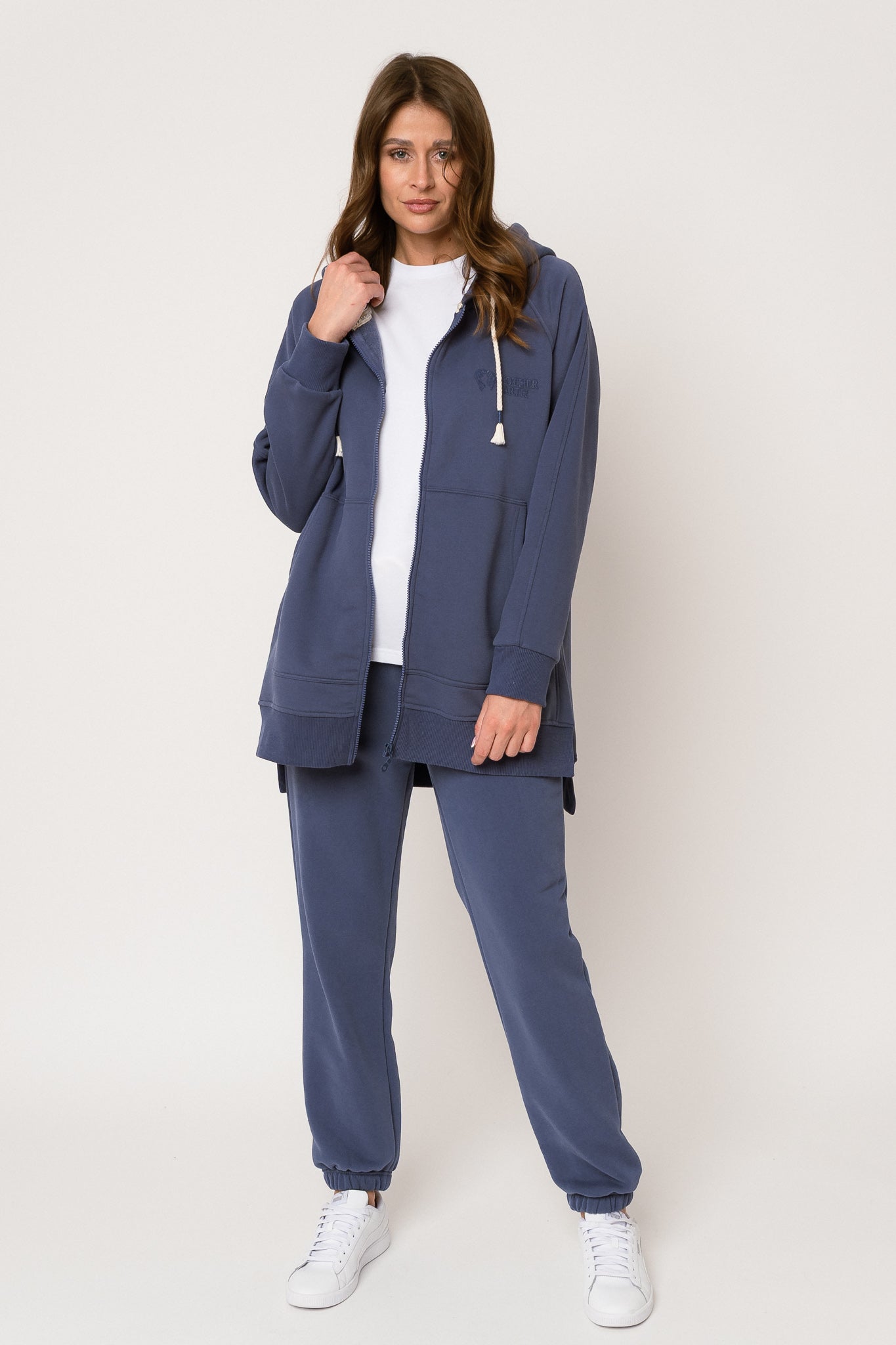 LONG NAVY BLUE HOODED SWEATSHIRT - ESMERALDA