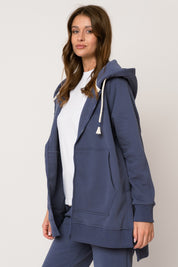 LONG NAVY BLUE HOODED SWEATSHIRT - ESMERALDA