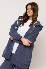 LONG NAVY BLUE HOODED SWEATSHIRT - ESMERALDA