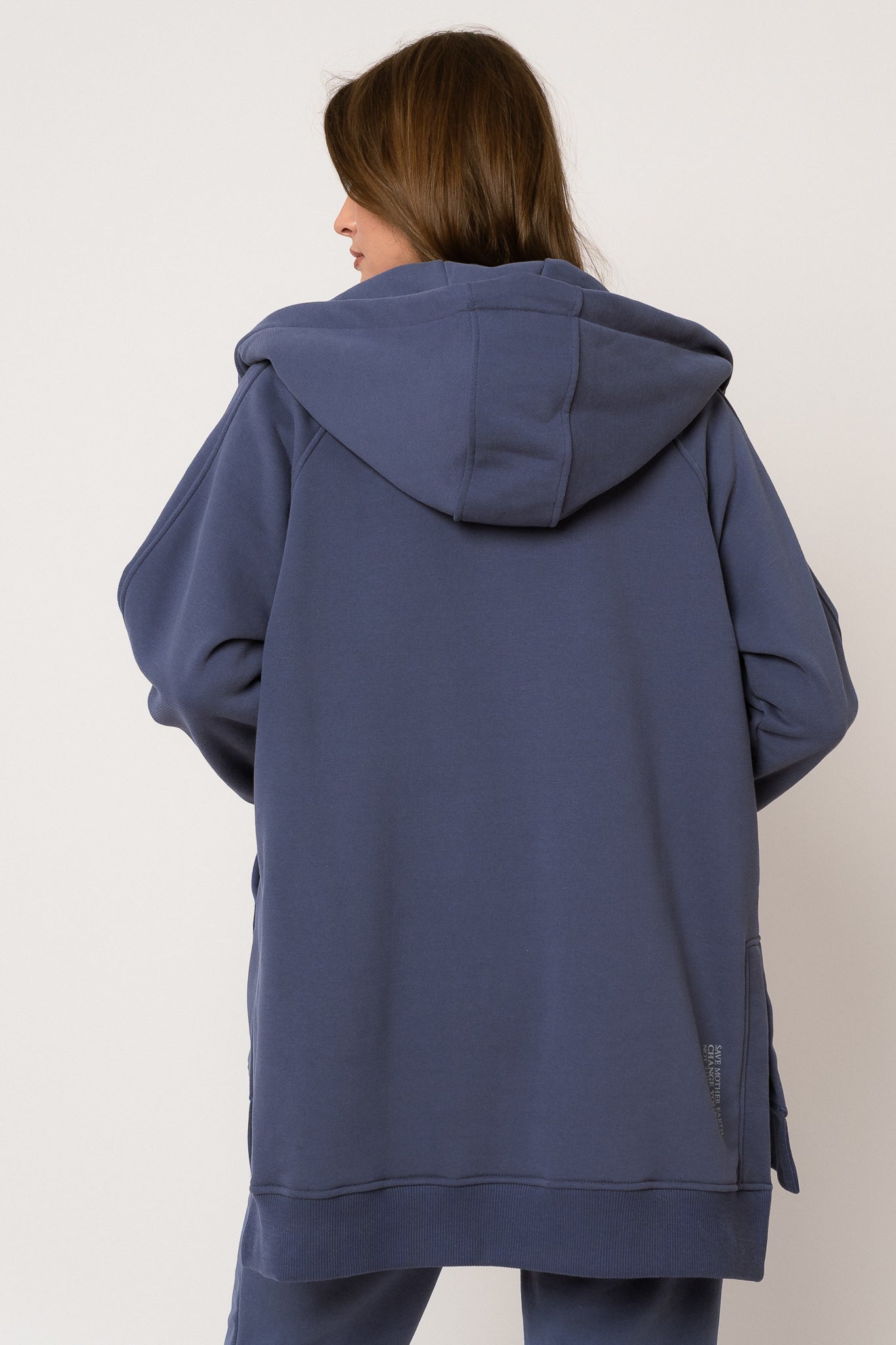 LONG NAVY BLUE HOODED SWEATSHIRT - ESMERALDA