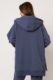 LONG NAVY BLUE HOODED SWEATSHIRT - ESMERALDA