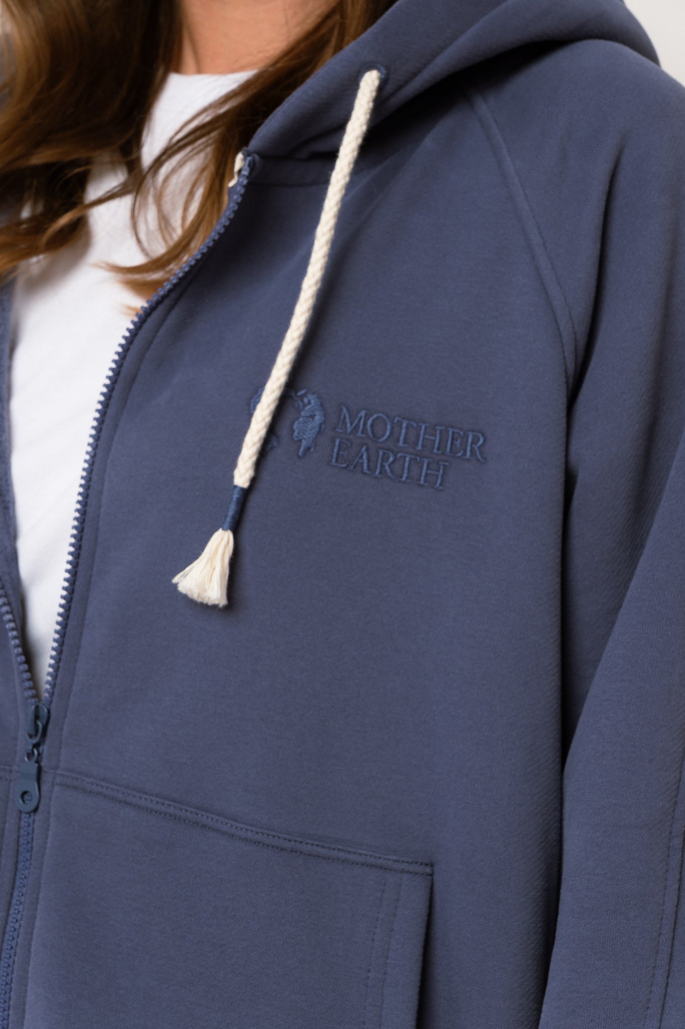 LONG NAVY BLUE HOODED SWEATSHIRT - ESMERALDA