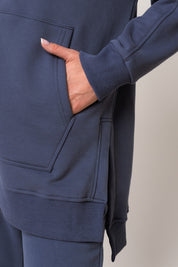 LONG NAVY BLUE HOODED SWEATSHIRT - ESMERALDA