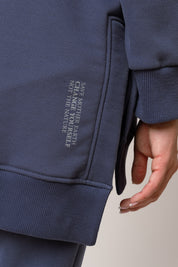 LONG NAVY BLUE HOODED SWEATSHIRT - ESMERALDA