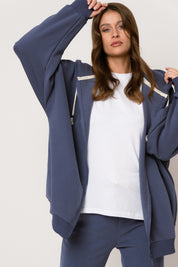 BLUZA Z KAPTUREM ROZPINANA GRANATOWA - NIKO