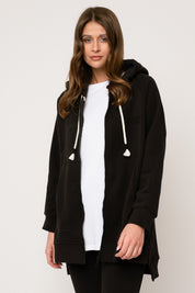 LONG BLACK HOODIE WITH ZIPPER - ESMERALDA
