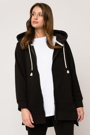 LONG BLACK HOODIE WITH ZIPPER - ESMERALDA
