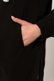 LONG BLACK HOODIE WITH ZIPPER - ESMERALDA