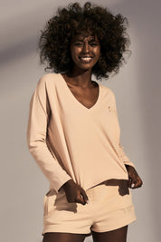 LONG SLEEVE V-NECK BLOUSE BEIGE - ANTWERP
