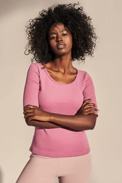COTTON RIBBED KNIT T-SHIRT PINK - ANTYL