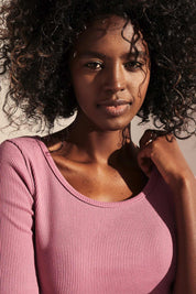 COTTON RIBBED KNIT T-SHIRT PINK - ANTYL