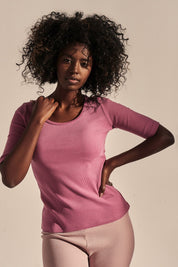 COTTON RIBBED KNIT T-SHIRT PINK - ANTYL