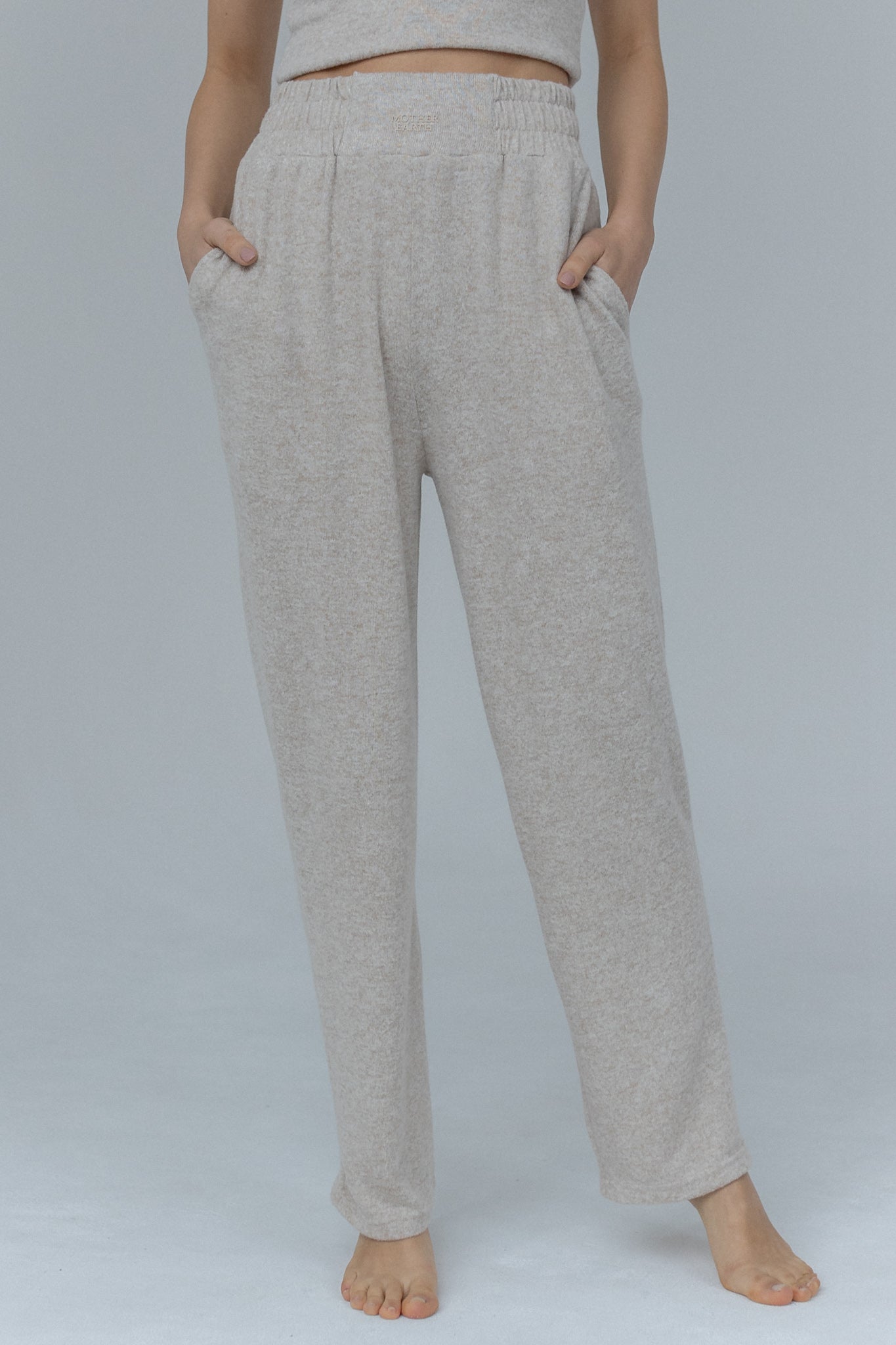 WIDE KNITTED TROUSERS WITH HIGH WAIST BEIGE MELANGE - ASENTE