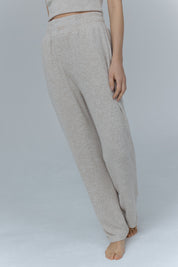 WIDE KNITTED TROUSERS WITH HIGH WAIST BEIGE MELANGE - ASENTE