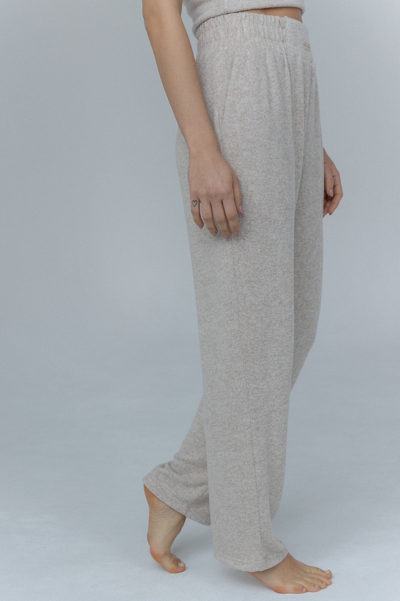 WIDE KNITTED TROUSERS WITH HIGH WAIST BEIGE MELANGE - ASENTE