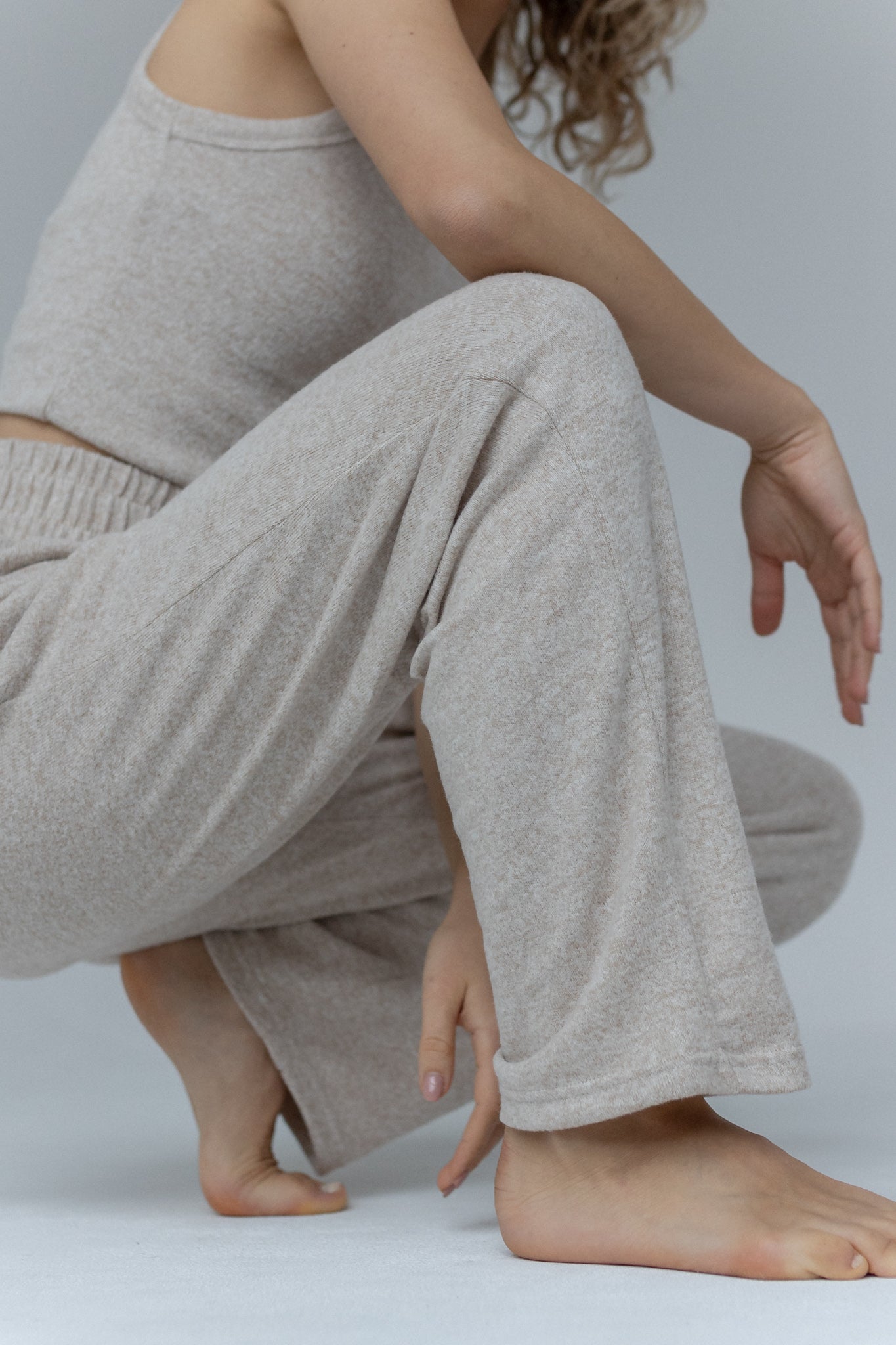 WIDE KNITTED TROUSERS WITH HIGH WAIST BEIGE MELANGE - ASENTE