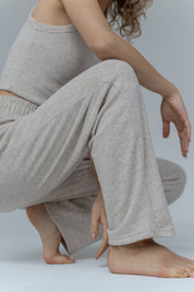 WIDE KNITTED TROUSERS WITH HIGH WAIST BEIGE MELANGE - ASENTE