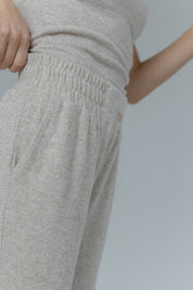 WIDE KNITTED TROUSERS WITH HIGH WAIST BEIGE MELANGE - ASENTE