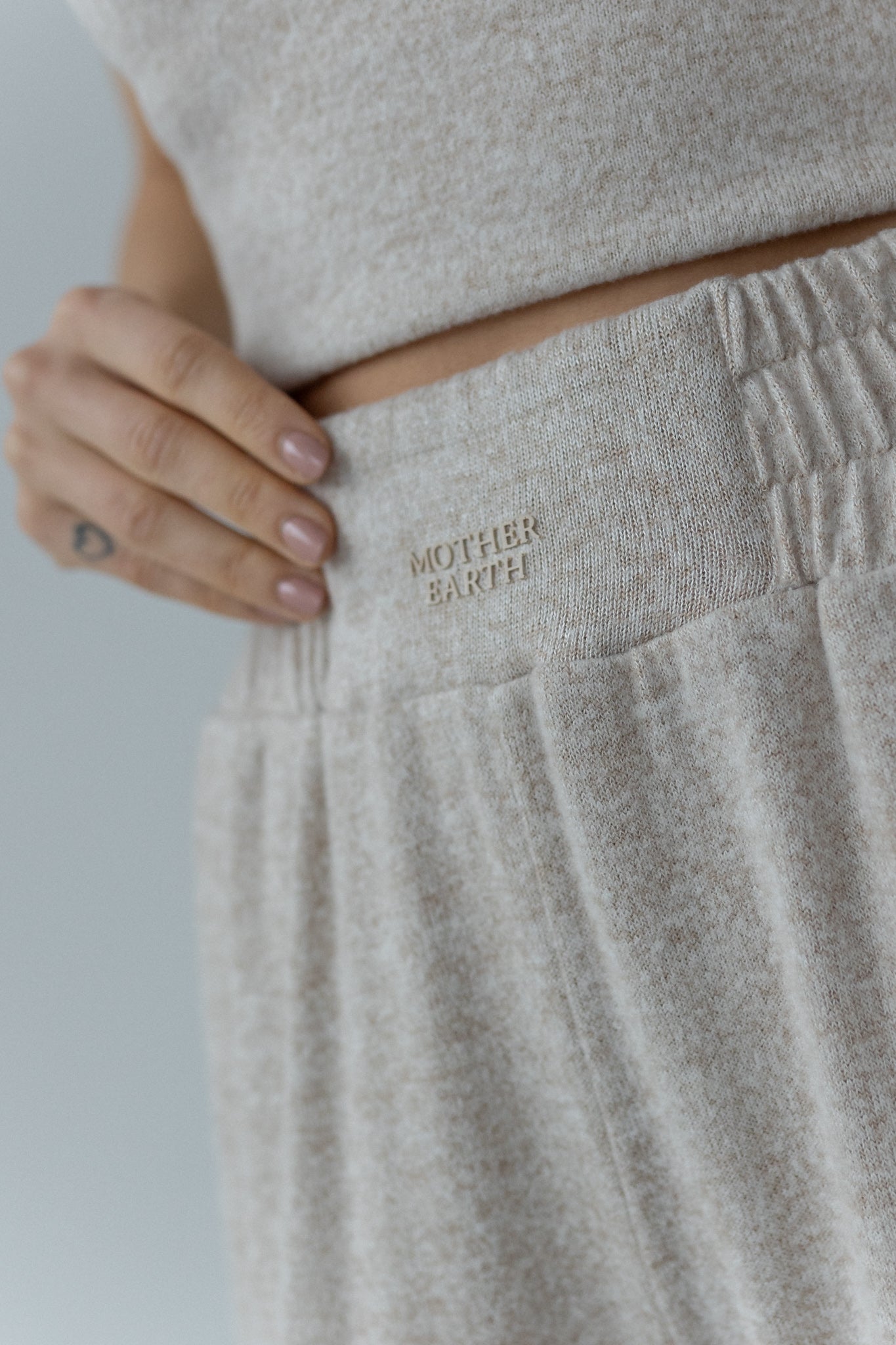 WIDE KNITTED TROUSERS WITH HIGH WAIST BEIGE MELANGE - ASENTE